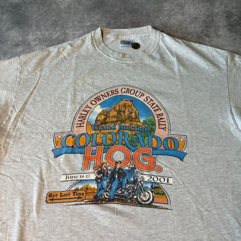 Vintage 2001 Harley Owners Group Colorado HOG State Rally T-Shirt Gray XL USA